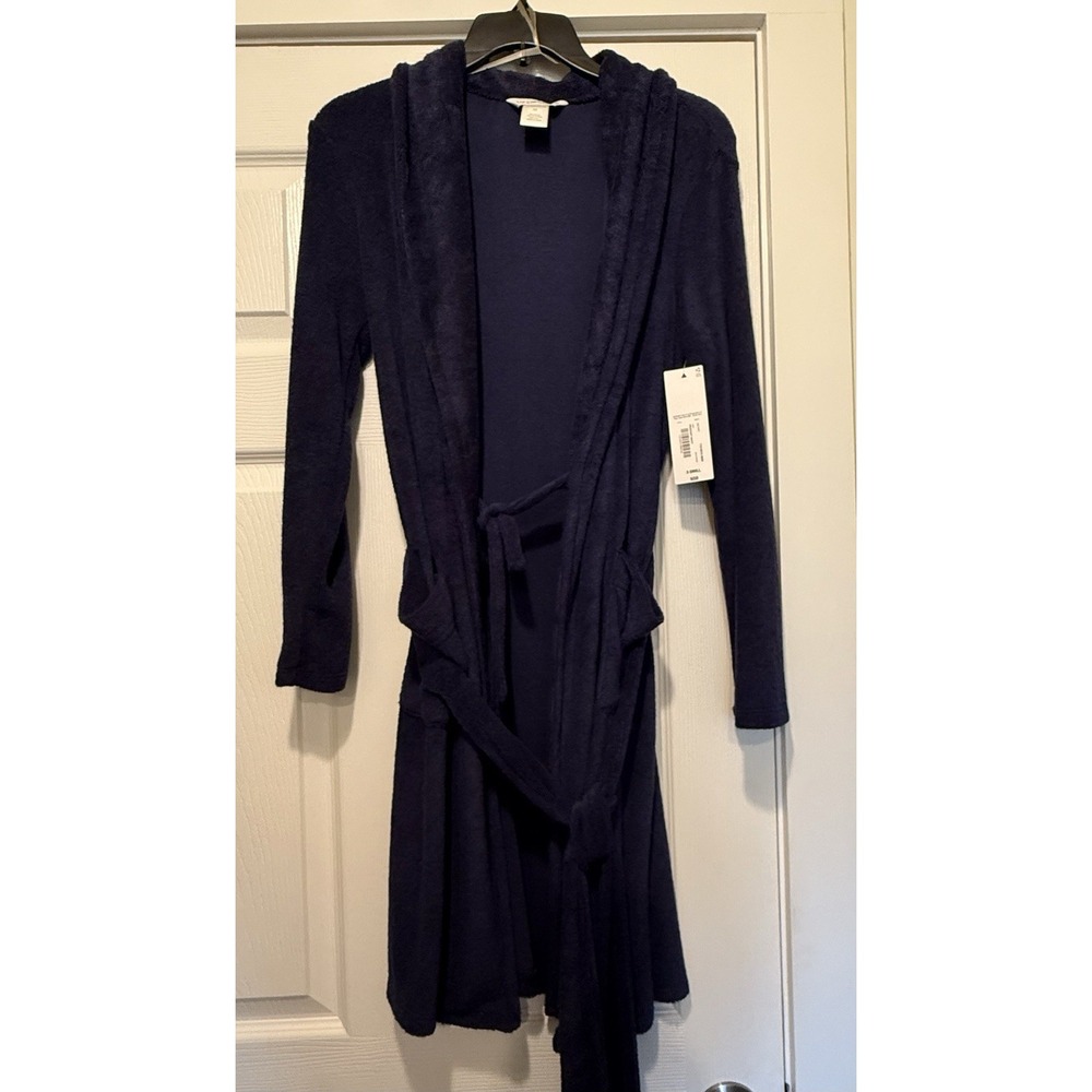 NWT Liz Claiborne Womens XS Peacoat Navy Soft Robe Cardigan Duster Belted